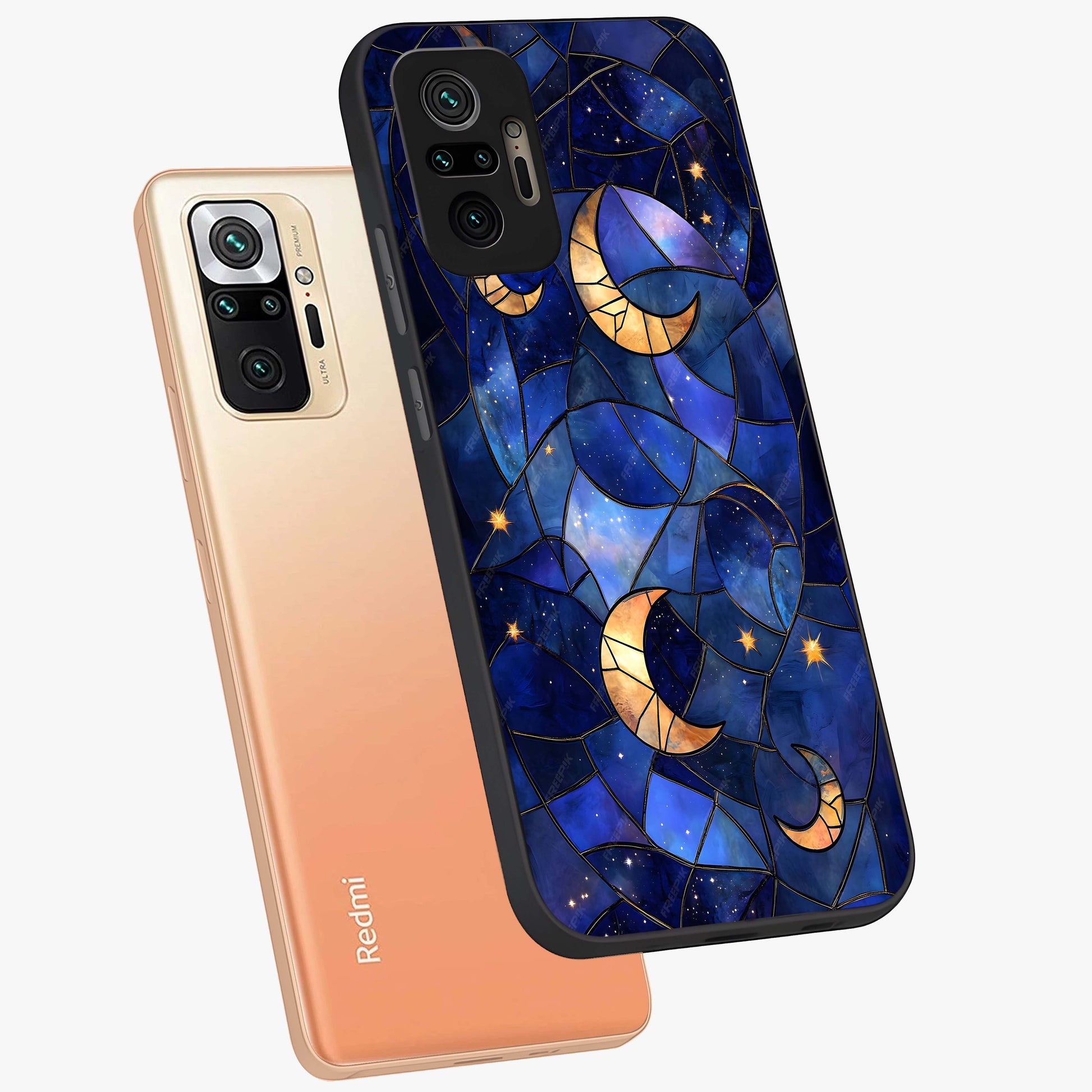 Starlit Sky Tapestry Glass Case displayed in angled mockup highlighting celestial night pattern with artistic aesthetic style.