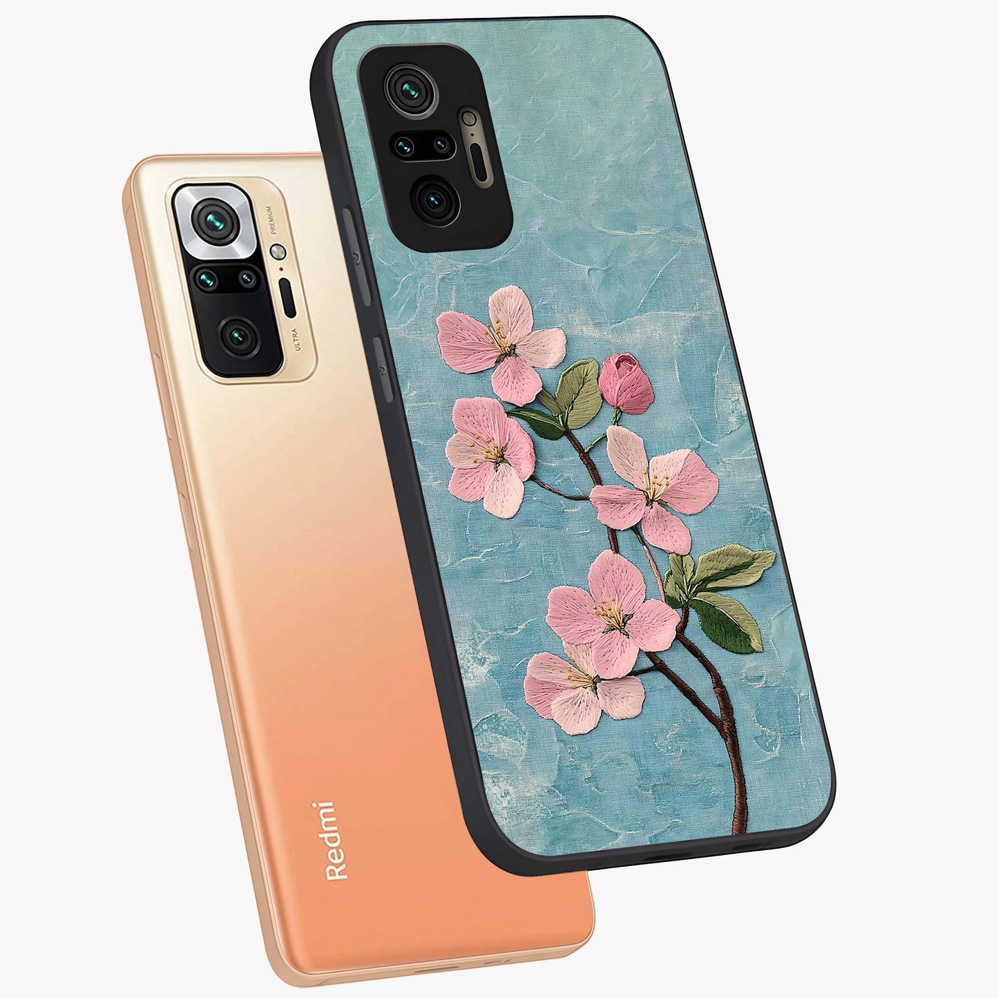 Threaded Blossom Breeze Glass Case displayed in angled mockup highlighting elegant floral design with soft aesthetic style.