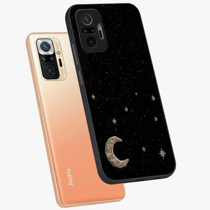 Twinkle Star With Half Moon Glass Case displayed in angled mockup highlighting celestial moon and star design with magical aesthetic.