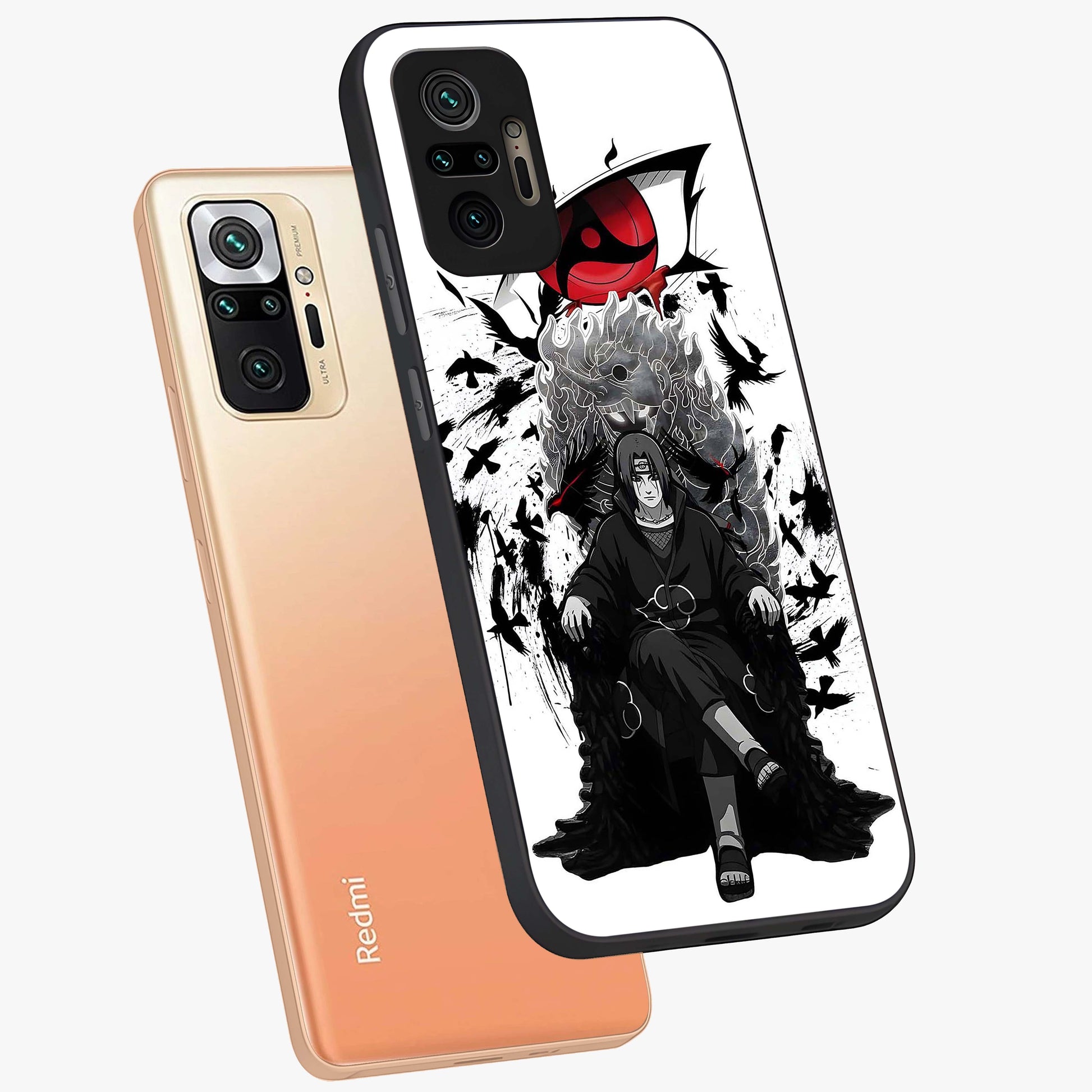 Uchiha Shadow Throne Glass Case displayed in angled mockup highlighting glowing aquatic design with celestial aesthetic.