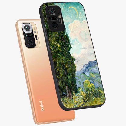 Van Gogh Vintage Art Glass Case displayed in angled mockup highlighting textured brushstroke design with classic aesthetic.