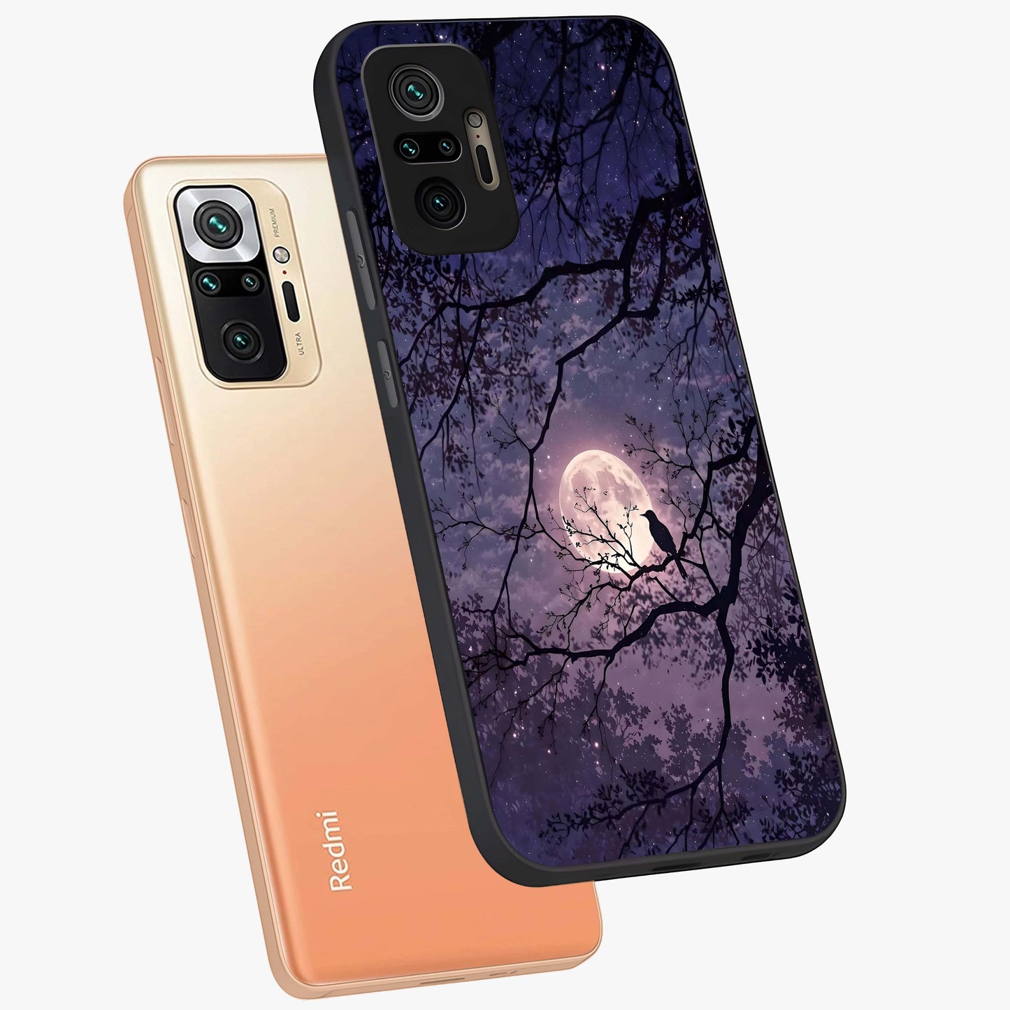 Whispering Moon Silence Glass Case displayed in angled mockup highlighting calm lunar design with dreamy night aesthetic.