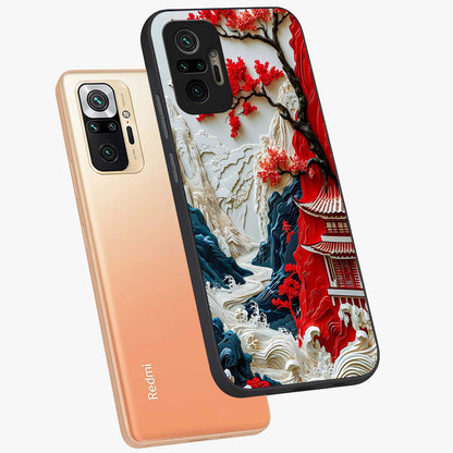 Whispers Of Sakura Waves Glass Case displayed in angled mockup highlighting flowing sakura design with soft floral aesthetic.