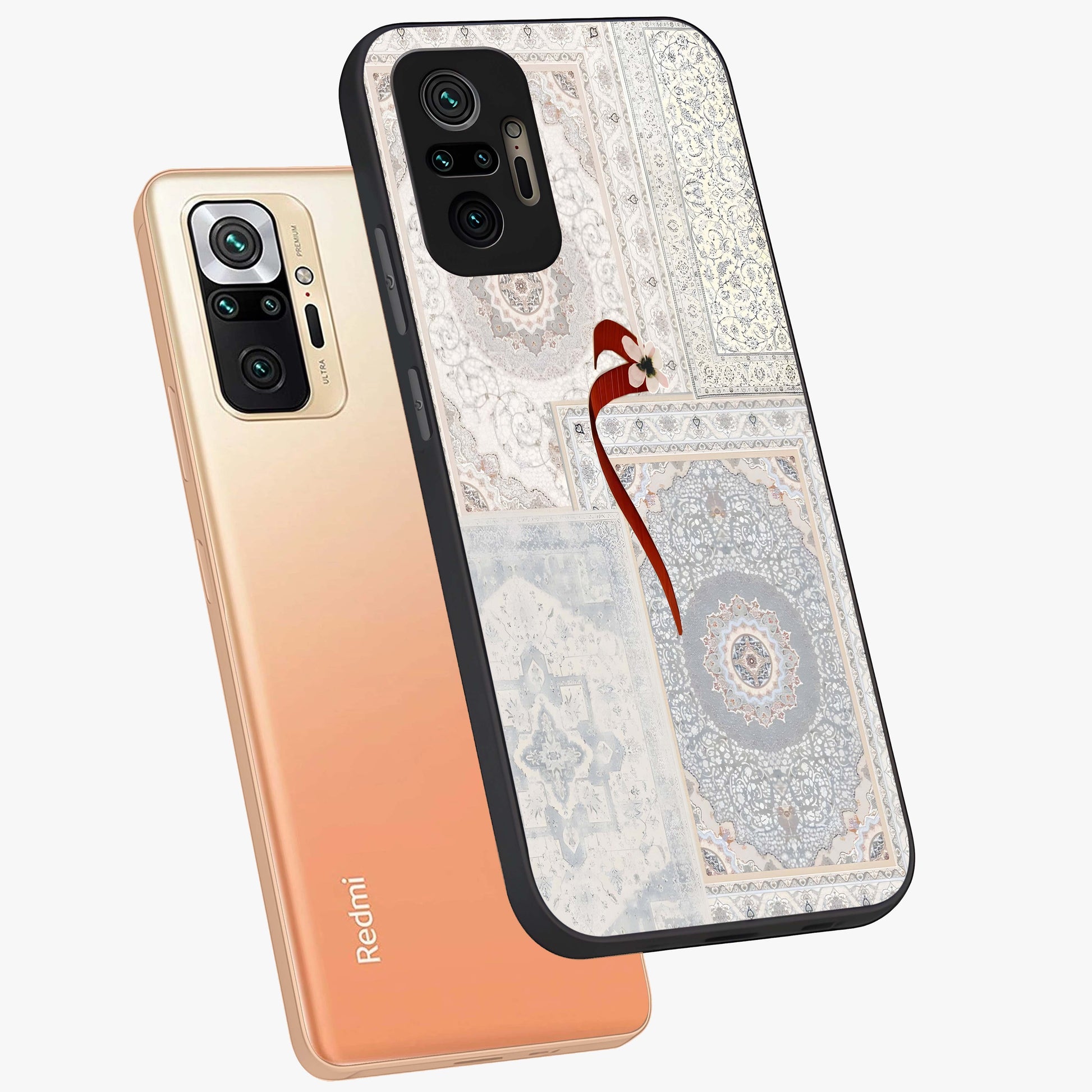 White Aesthetic Bow Glass Case displayed in angled mockup highlighting clean bow design with soft aesthetic style.