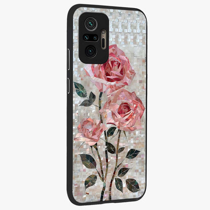 Blush Mosaic Bloom Glass Case upright view showcasing decorative floral mosaic artwork with stylish modern aesthetic.