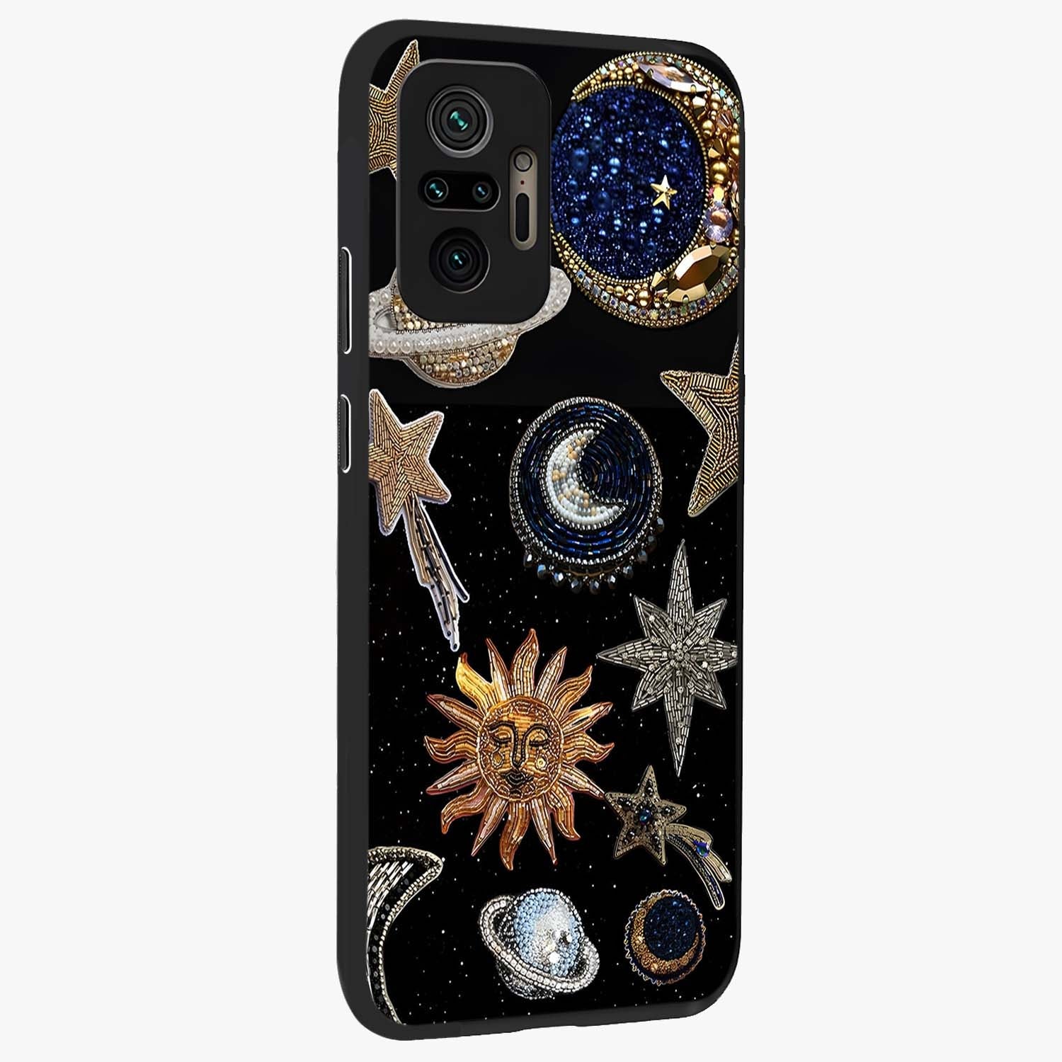 Celestial Gem Constellations Glass Case upright view showcasing cosmic constellation artwork with celestial aesthetic style.