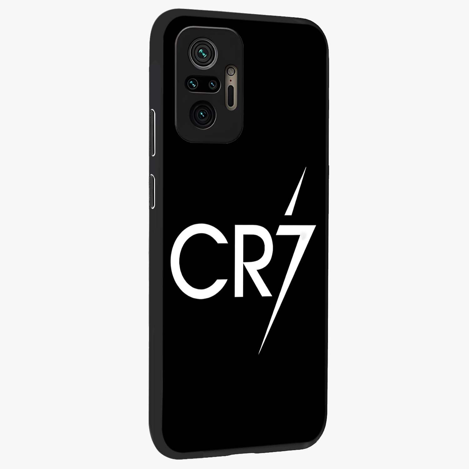Cr7 Elite Strike Glass Case upright view showcasing energetic football inspired design with modern sports aesthetic.