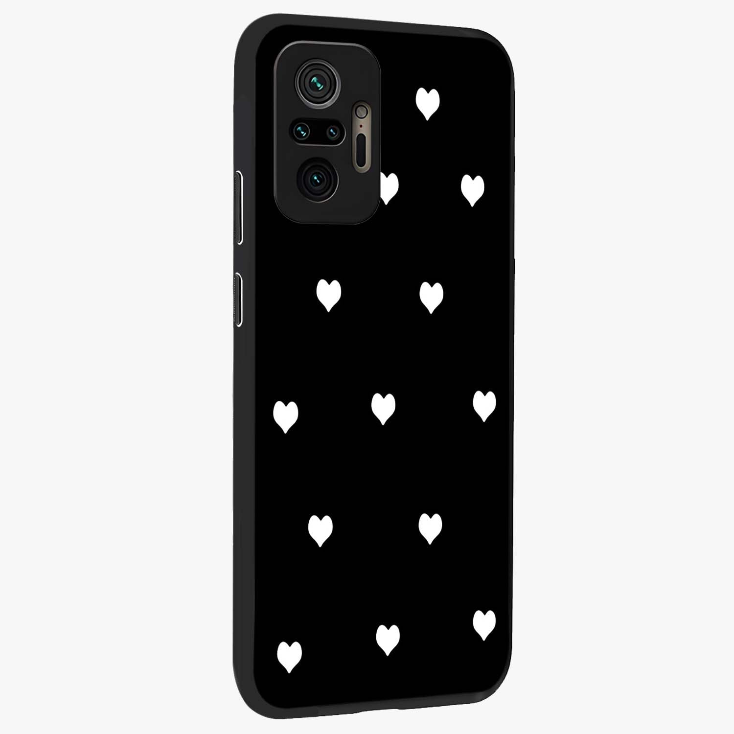 Cute And Simple White Hearts Glass Case upright view showcasing simple white hearts artwork with soft minimal theme.