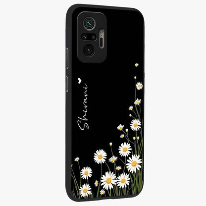 Daisy Cascade Custom Name Glass Case upright view showcasing elegant floral cascade design with personalized aesthetic.