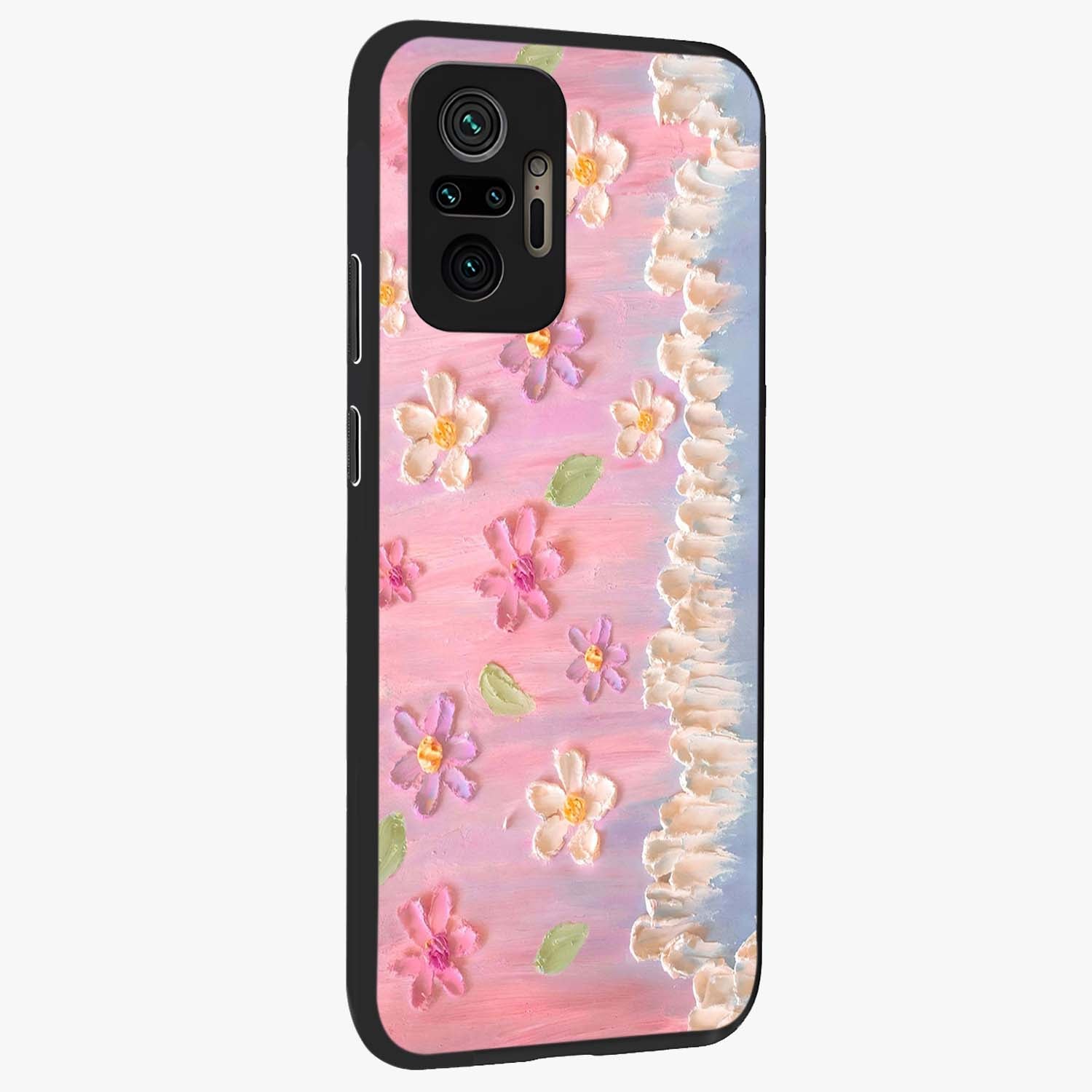 Dreamy Painted Garden Glass Case upright view showcasing vibrant floral garden artwork with artistic nature theme.