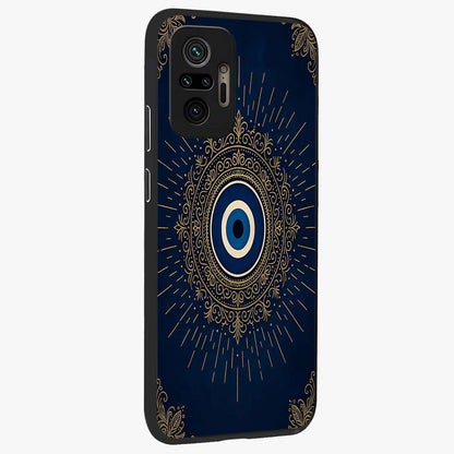 Golden Celestial Charm Glass Case upright view showcasing radiant celestial artwork with elegant golden theme.