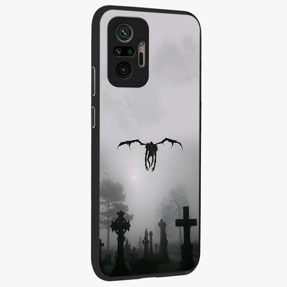 Graveyard Shadow Descent Glass Case upright view showcasing haunting graveyard artwork with dramatic dark theme.