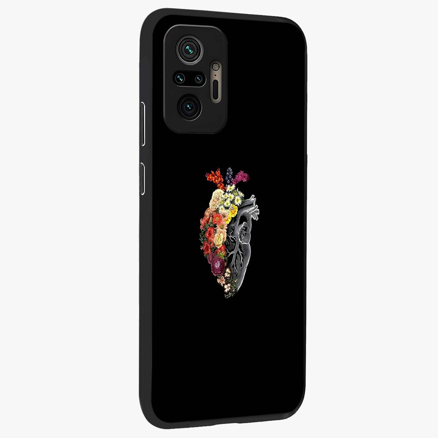Heart With Flowers Glass Case upright view showcasing decorative heart and floral artwork with sweet romantic theme.