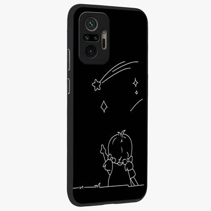 Line Art Girl With Shooting Stars Glass Case upright view showcasing delicate shooting stars artwork with minimal artistic theme.