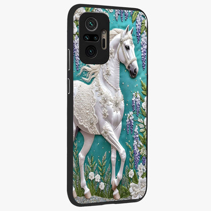 Majestic Floral Stallion Glass Case upright view showcasing dramatic horse artwork with decorative floral theme.