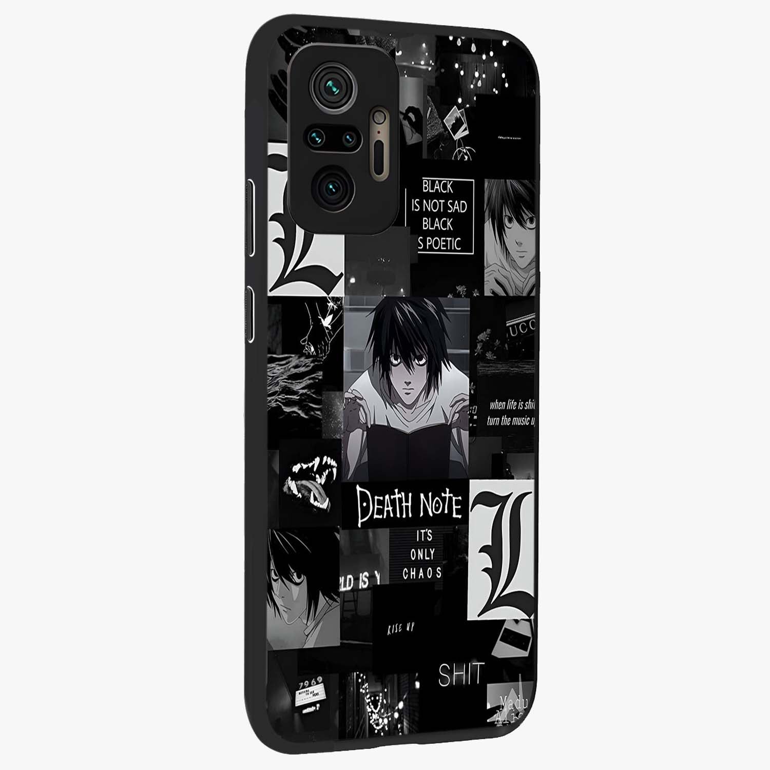 Midnight Chaos Mind Glass Case upright view showcasing expressive abstract artwork with bold dark theme.