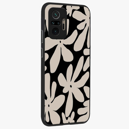 Monochrome Petal Dance Glass Case upright view showcasing artistic floral pattern with stylish monochrome theme.