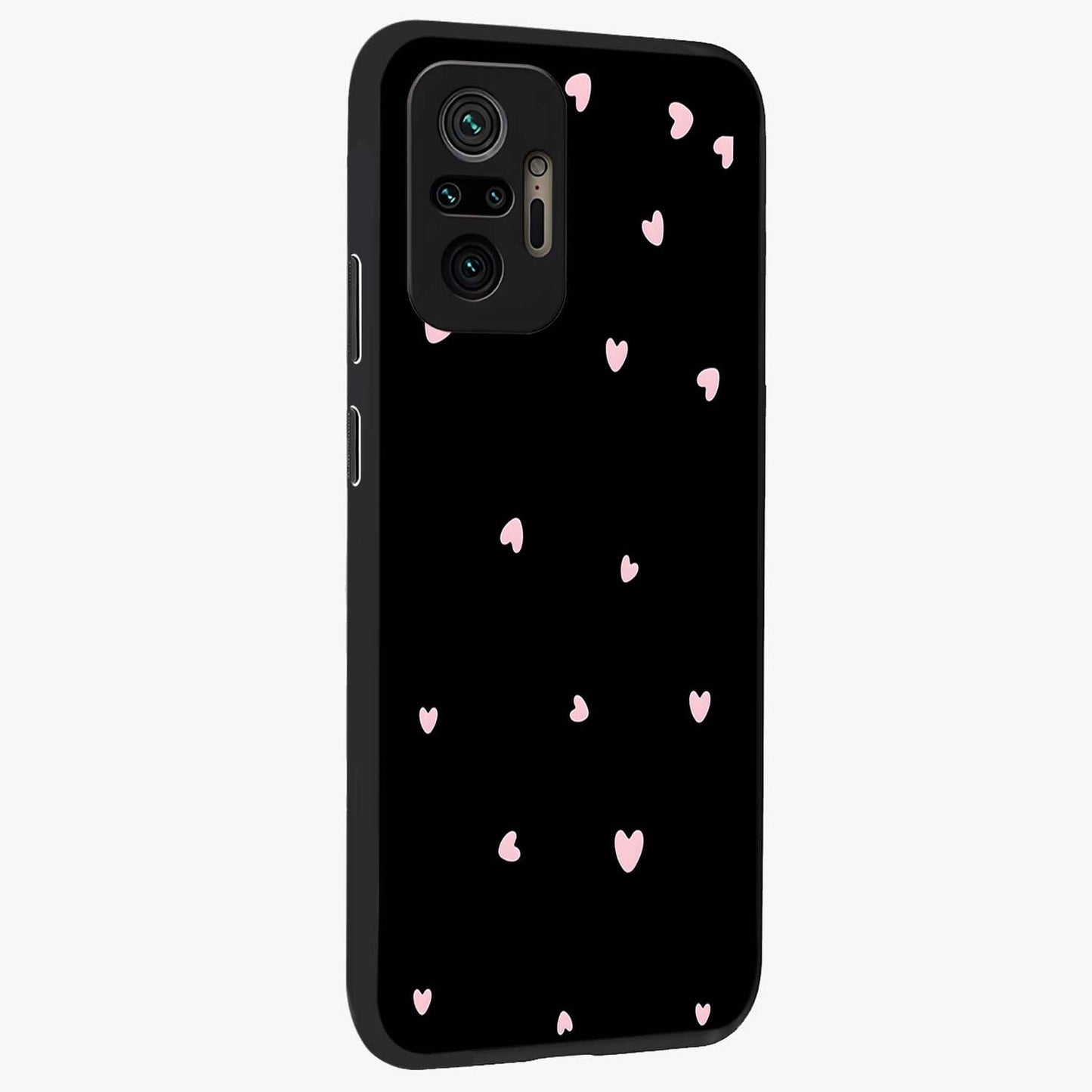 Pink Love Drops Glass Case upright view showcasing charming heart drop artwork with romantic playful theme.