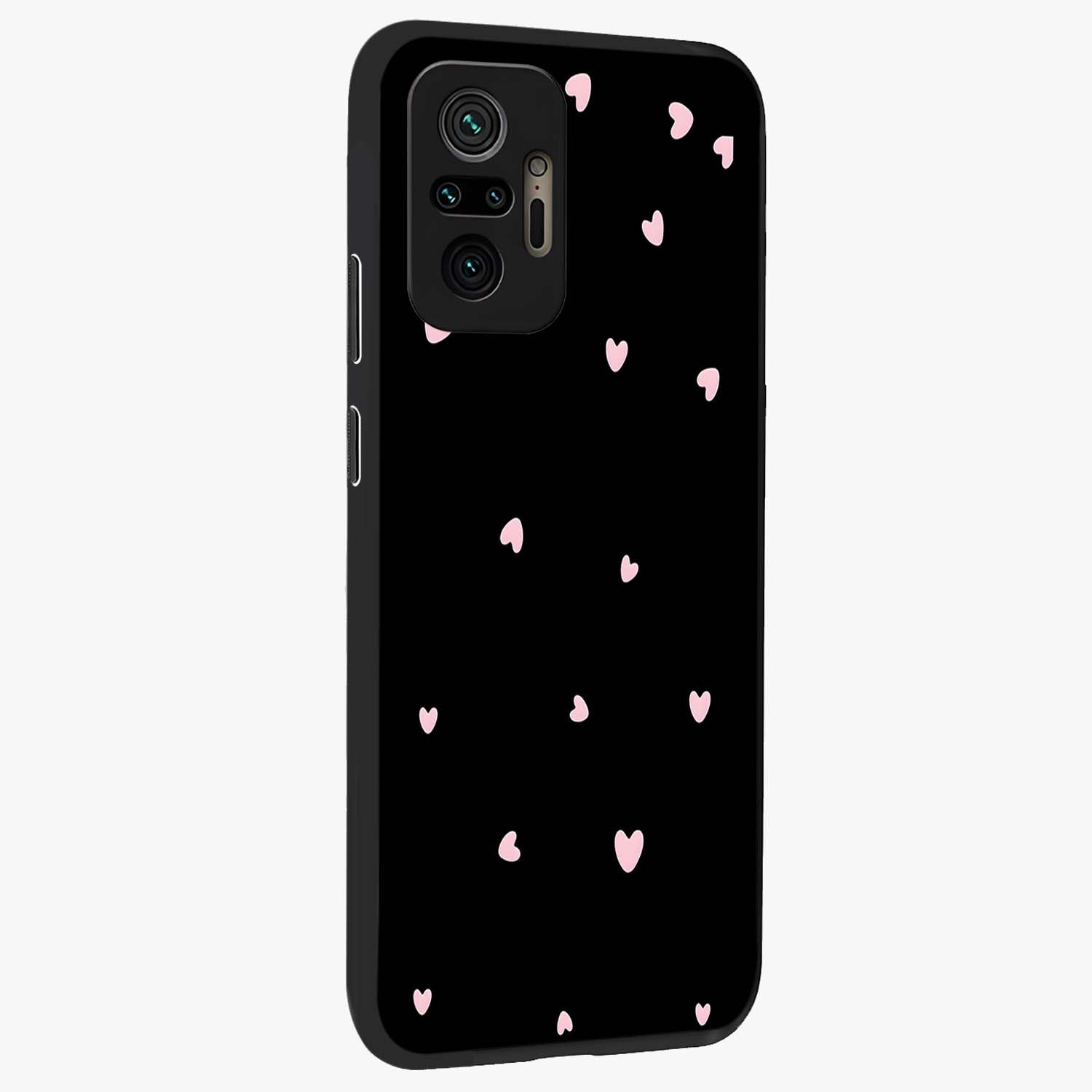 Pink Love Drops Glass Case upright view showcasing charming heart drop artwork with romantic playful theme.