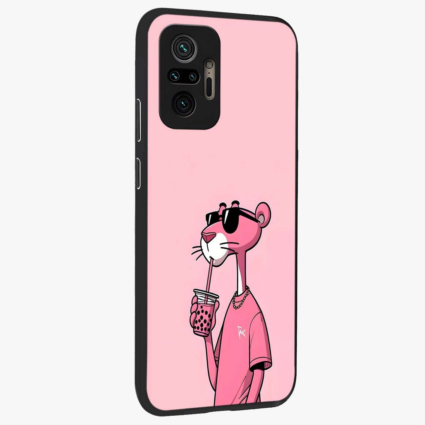 Pink Panther Glass Case upright view showcasing fun animated artwork with stylish retro cartoon theme.