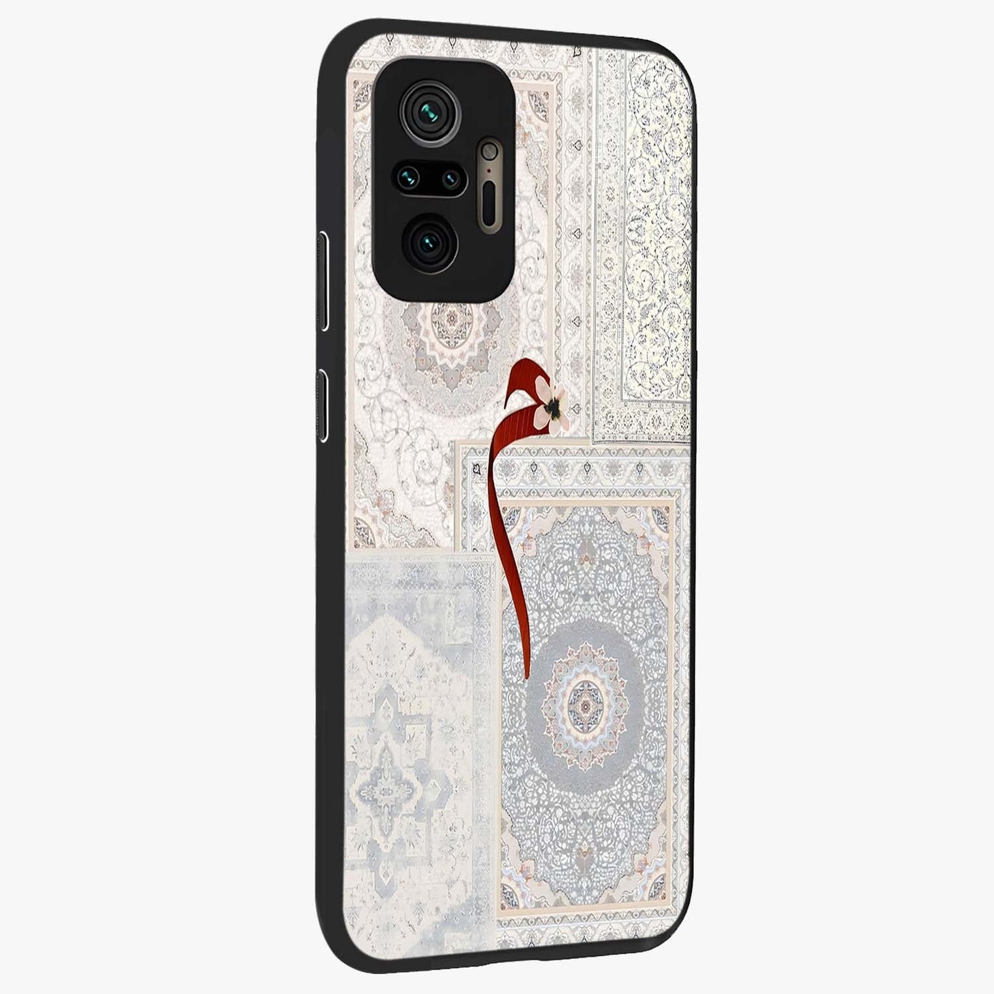 White Aesthetic Bow Glass Case upright view showcasing delicate ribbon bow artwork with cute minimalist theme.
