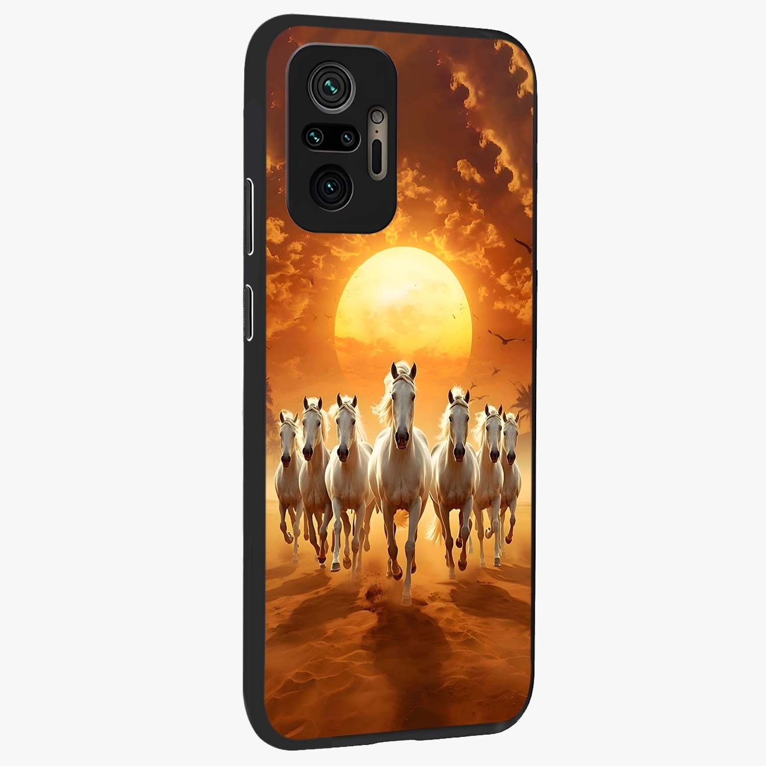 Wild Sunset Majesty Glass Case upright view showcasing dramatic sunset artwork with bold nature theme.