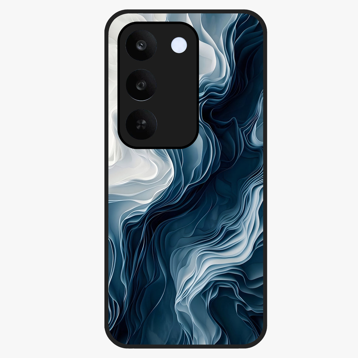 Ethereal Paper Marble Glass Case showing flat back view with soft marble paper texture artwork and glossy glass finish.