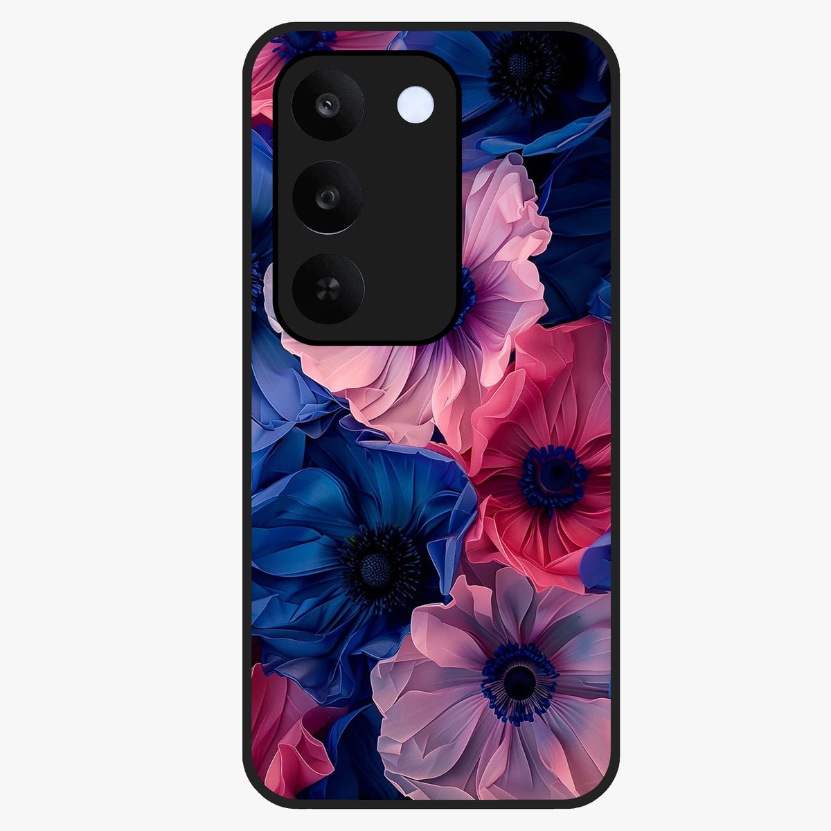 Flower Paper Art Pattern Glass Case showing flat back view with paper cut style floral artwork and glossy glass finish.