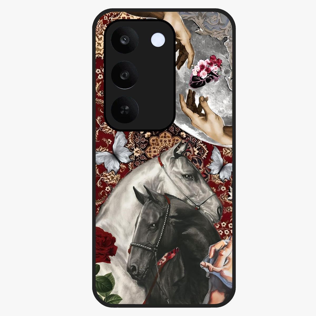 Moonlit Royal Stallion Glass Case showing flat back view with majestic horse under moonlight artwork and glossy glass finish.