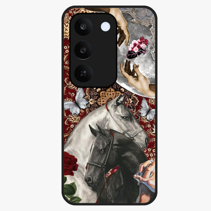 Moonlit Royal Stallion Glass Case showing flat back view with majestic horse under moonlight artwork and glossy glass finish.