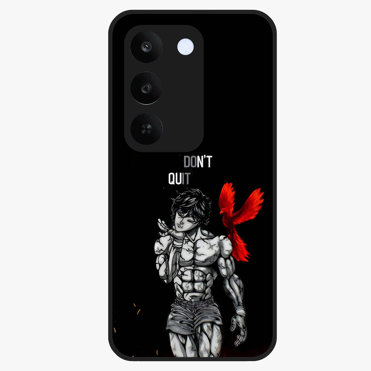 Rise Beyond Limits Glass Case showing flat back view with motivational typography artwork and glossy glass finish.