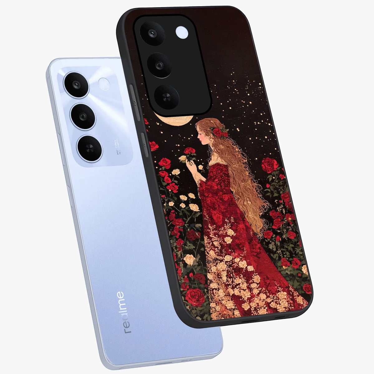 Crimson Dreams Glass Case displayed in angled mockup highlighting soft crimson aesthetic design with artistic theme.