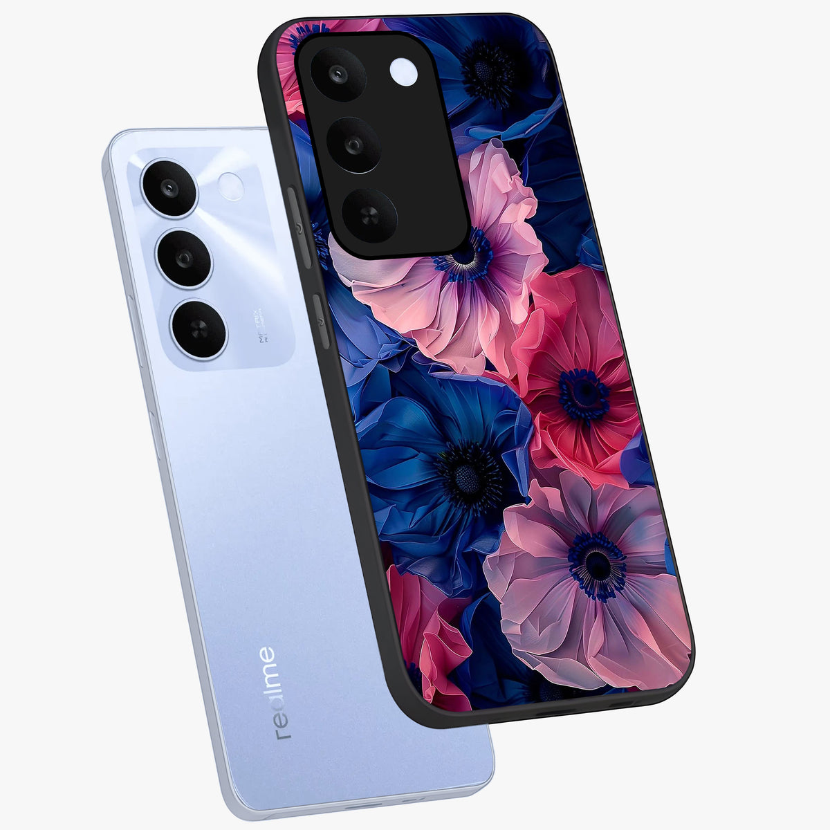 Flower Paper Art Pattern Glass Case displayed in angled mockup highlighting layered paper flower design with artistic aesthetic.