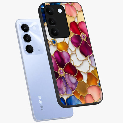 Marble Flower Pattern Glass Case displayed in angled mockup highlighting elegant marble floral design with modern aesthetic.
