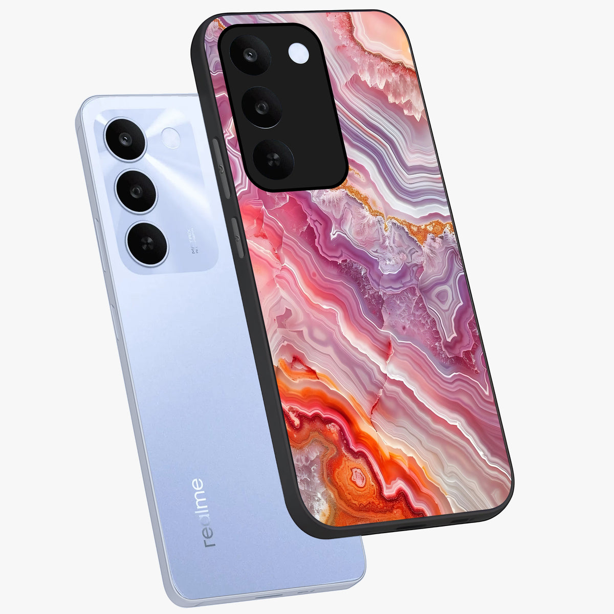 Rose Quartz Marble Glass Case displayed in angled mockup highlighting elegant marble pattern with soft aesthetic style.