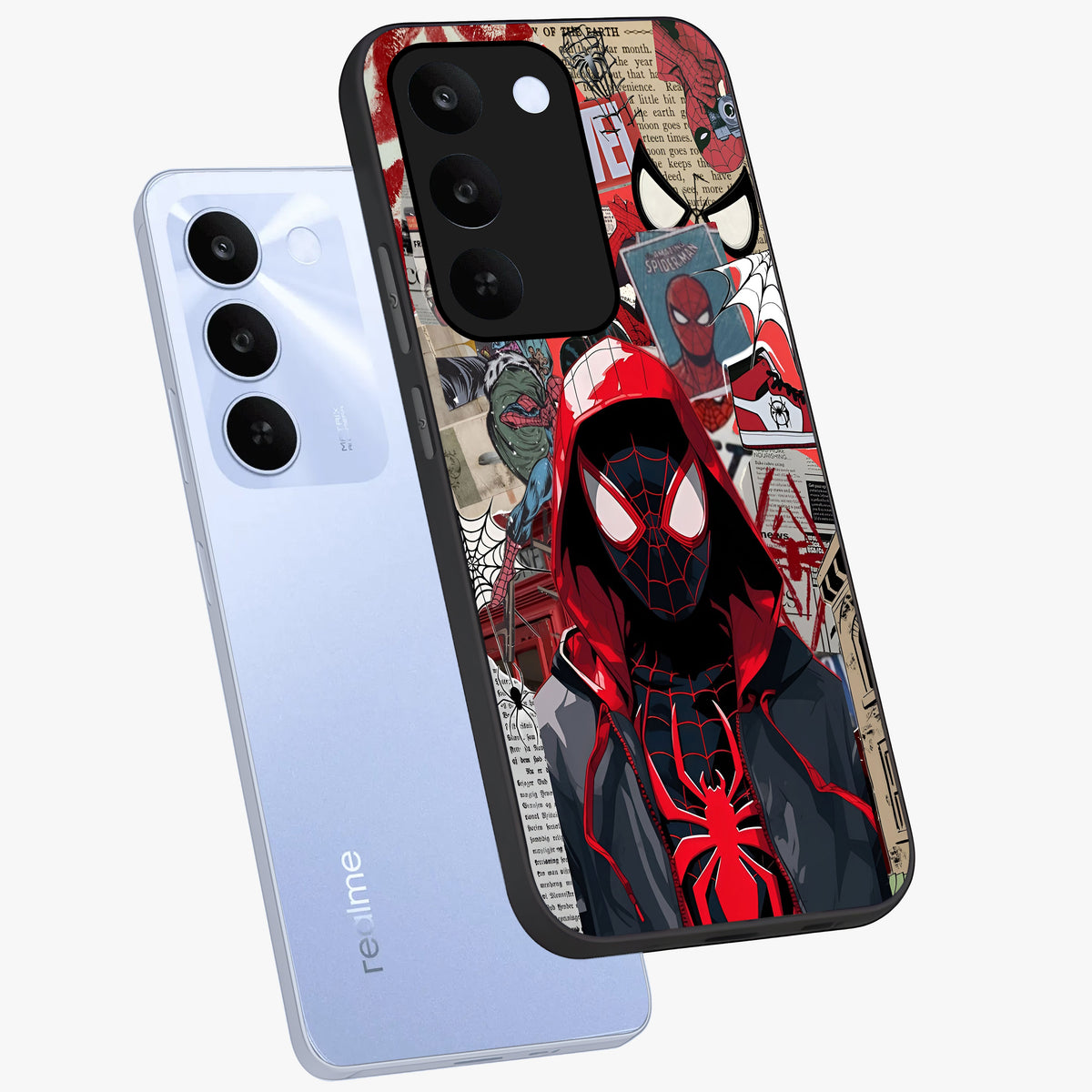 Spider Collage Street Glass Case displayed in angled mockup highlighting dynamic street style collage design with comic aesthetic.