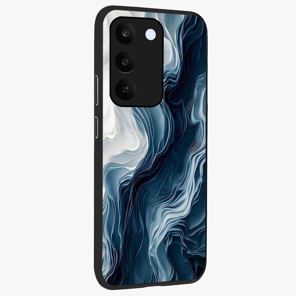Ethereal Paper Marble Glass Case upright view showcasing smooth marble artwork with refined minimalist theme.