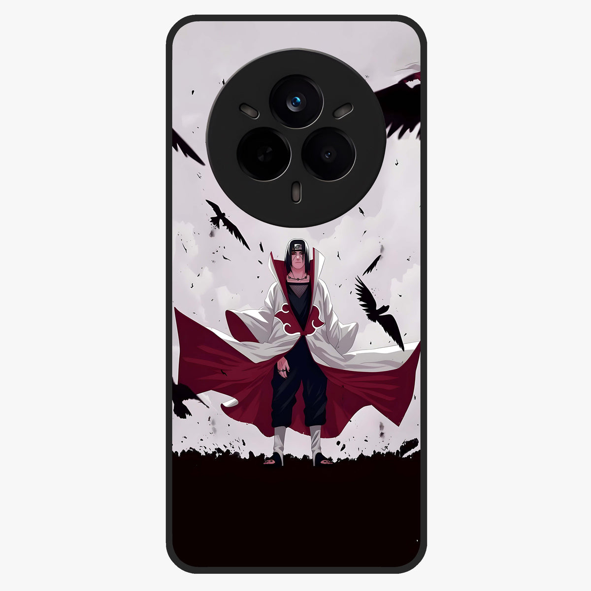 Crimson Crow Ascension Glass Case showing flat back view with mystical crow artwork and glossy glass finish.