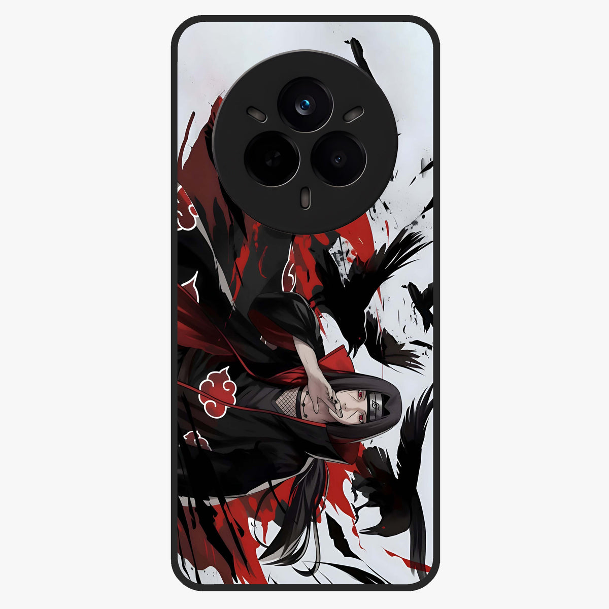 Crimson Crow Illusion Glass Case showing flat back view with artistic crow illusion artwork and glossy glass finish.