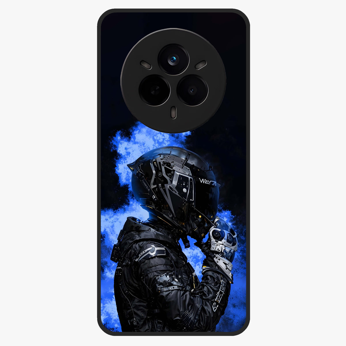 Cyber Sentinel Protocol Glass Case showing flat back view with futuristic cyber themed artwork and glossy glass finish.