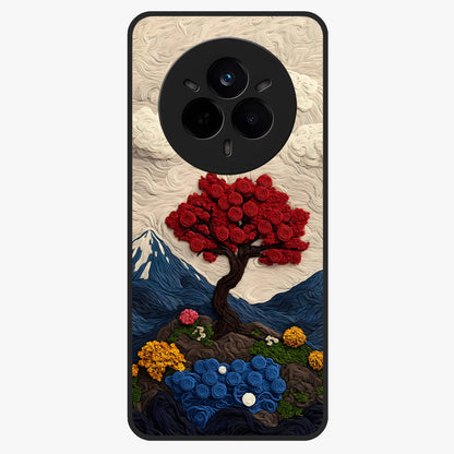 Eternal Nature Tapestry Glass Case showing flat back view with intricate nature tapestry artwork and glossy glass finish.