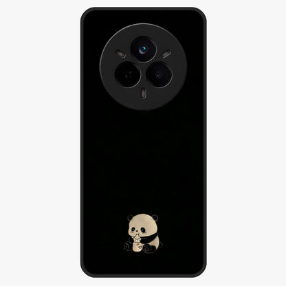 Midnight Panda Love Glass Case showing flat back view with cute panda themed artwork and glossy glass finish.