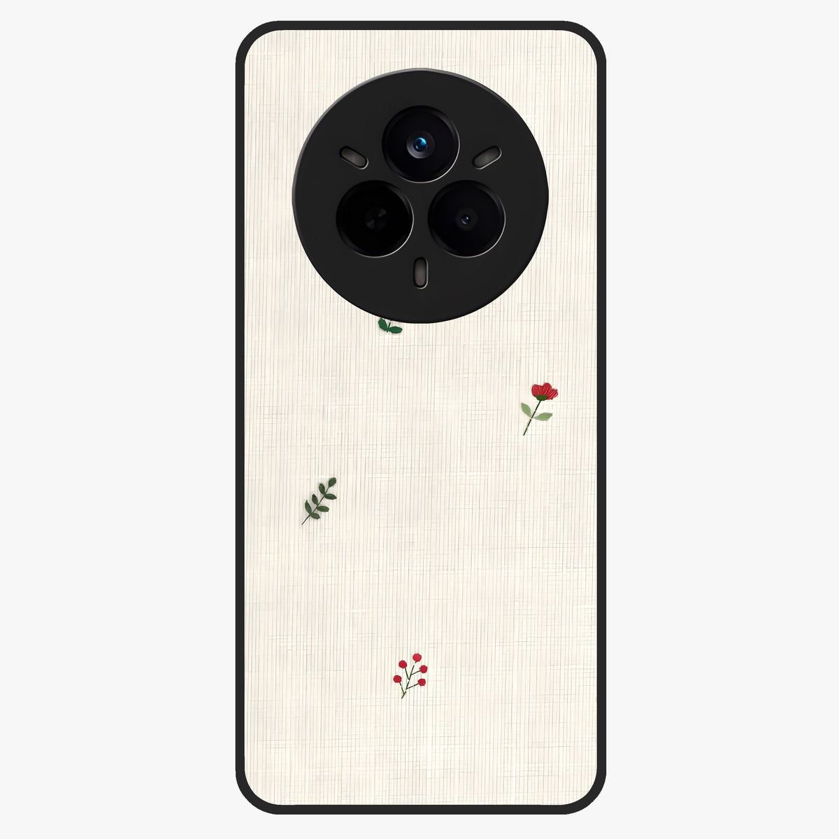 Minimal Petal Whispers Glass Case showing flat back view with soft minimal floral artwork and glossy glass finish.