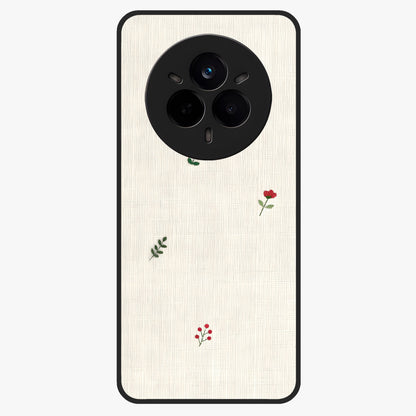 Minimal Petal Whispers Glass Case showing flat back view with soft minimal floral artwork and glossy glass finish.