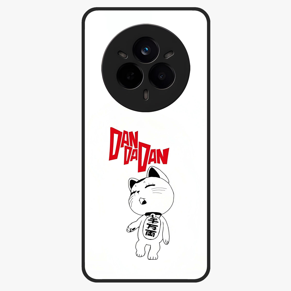 Playful Spirit Charm Glass Case showing flat back view with cheerful charm themed artwork and glossy glass finish.