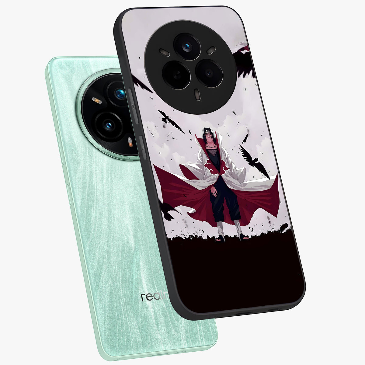 Crimson Crow Ascension Glass Case displayed in angled mockup highlighting powerful crow illustration with dark crimson aesthetic.