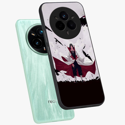 Crimson Crow Ascension Glass Case displayed in angled mockup highlighting powerful crow illustration with dark crimson aesthetic.