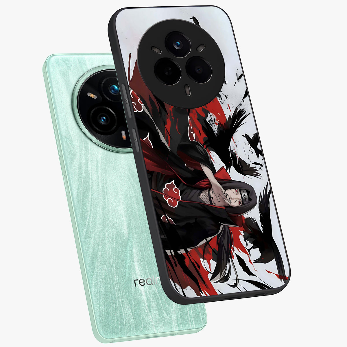 Crimson Crow Illusion Glass Case displayed in angled mockup highlighting mysterious crow graphic with dark aesthetic style.