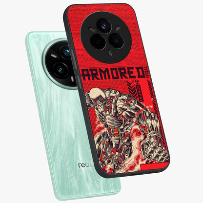 Crimson Mecha Titan Glass Case displayed in angled mockup highlighting futuristic mech illustration with bold crimson aesthetic.