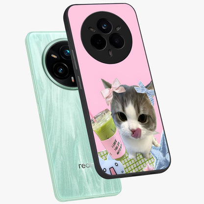 Love Matcha Cat Glass Case displayed in angled mockup highlighting playful feline illustration with cozy matcha aesthetic.